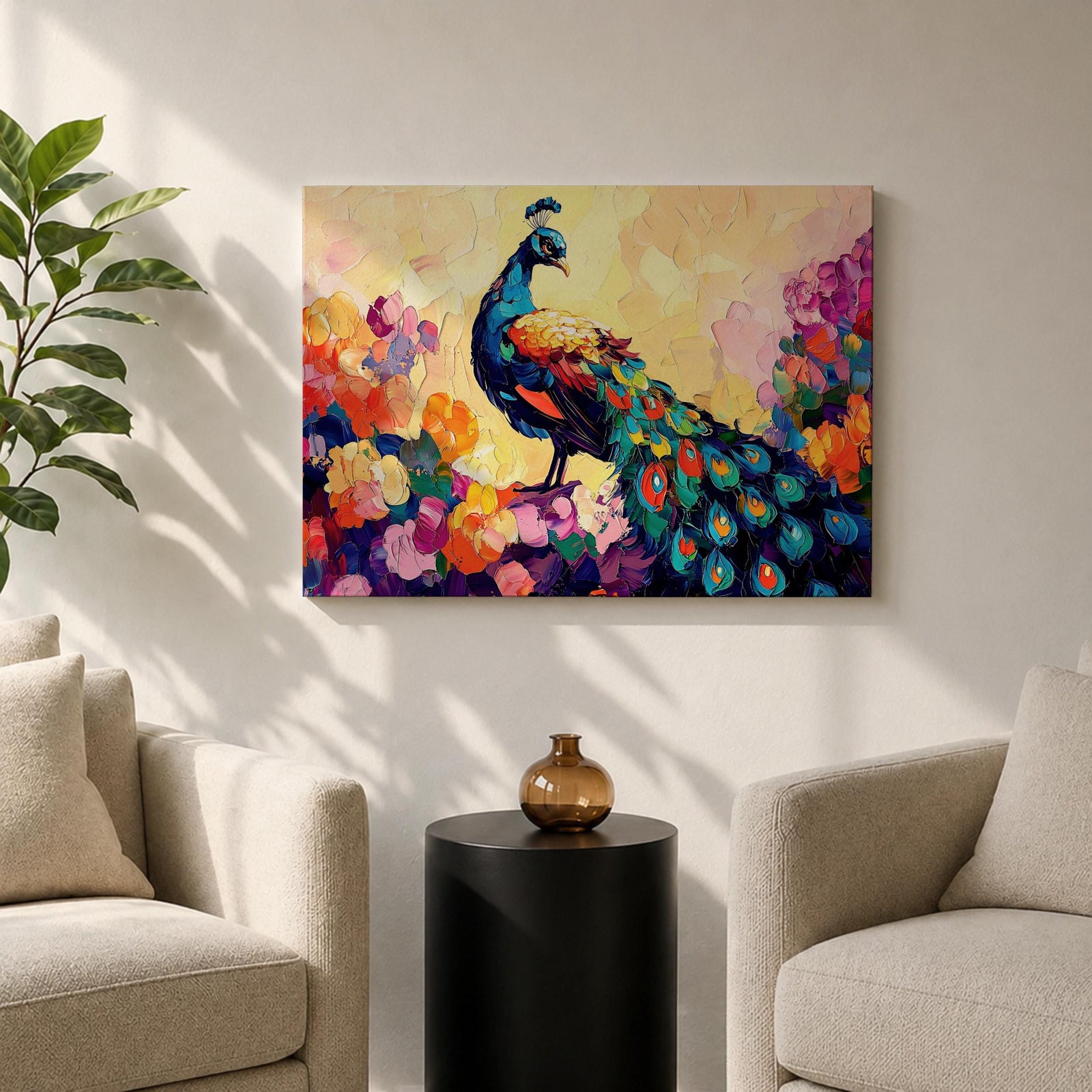 Peacock Wall Art Royal Feathers Framed Canvas Tropical Boho Animal Floral Nature Decor