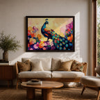 Peacock Wall Art Royal Feathers Framed Canvas Tropical Boho Animal Floral Nature Decor
