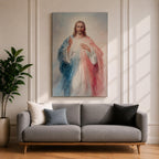 Inspire faith and hope with this Divine Mercy Jesus Wall Art, featuring radiant rays of mercy flowing from Christ in a soft painterly style. This beautiful Christian canvas print brings peace and devotion to prayer rooms, churches, and faith-filled homes.