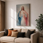 Inspire faith and hope with this Divine Mercy Jesus Wall Art, featuring radiant rays of mercy flowing from Christ in a soft painterly style. This beautiful Christian canvas print brings peace and devotion to prayer rooms, churches, and faith-filled homes.