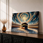 Kaaba Wall Art Spiral Sky Framed Canvas Baitullah Impasto Mecca Muslim Islamic Home Decor