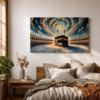 Kaaba Wall Art Spiral Sky Framed Canvas Baitullah Impasto Mecca Muslim Islamic Home Decor