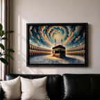 Kaaba Wall Art Spiral Sky Framed Canvas Baitullah Impasto Mecca Muslim Islamic Home Decor