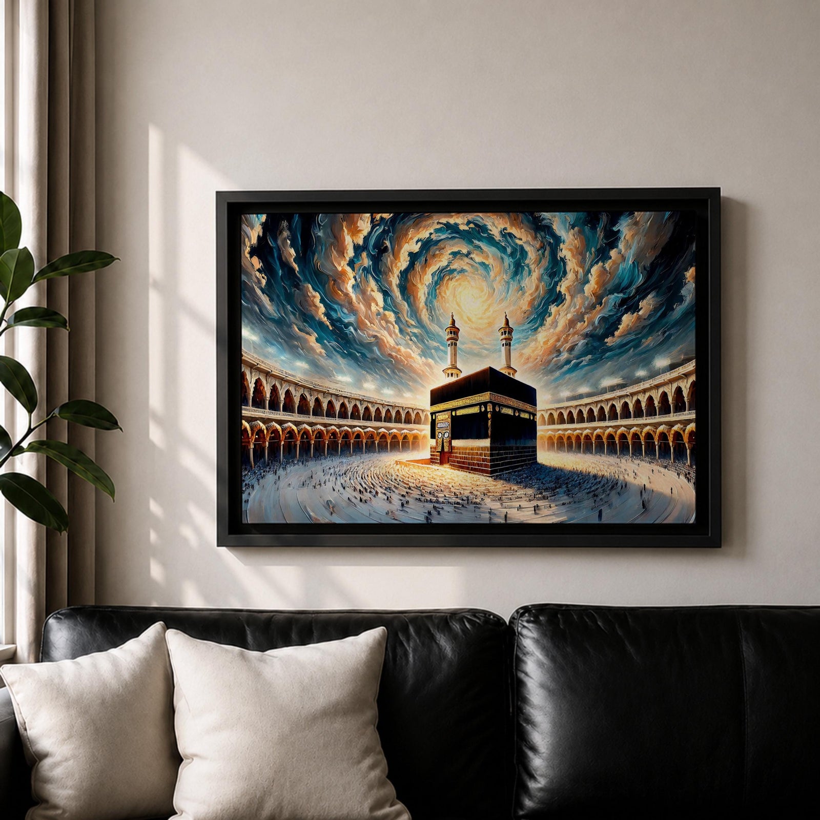 Kaaba Wall Art Spiral Sky Framed Canvas Baitullah Impasto Mecca Muslim Islamic Home Decor