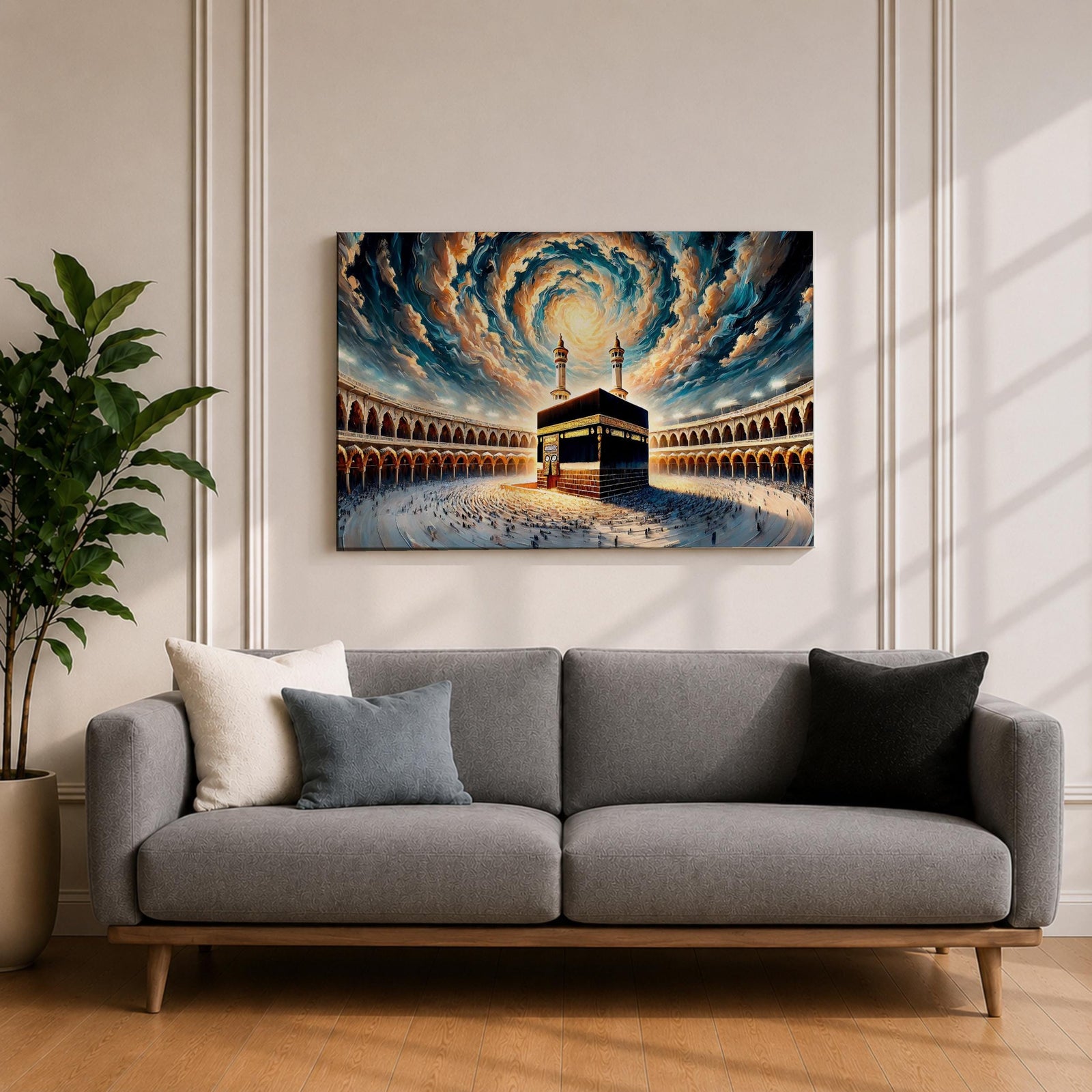 Kaaba Wall Art Spiral Sky Framed Canvas Baitullah Impasto Mecca Muslim Islamic Home Decor