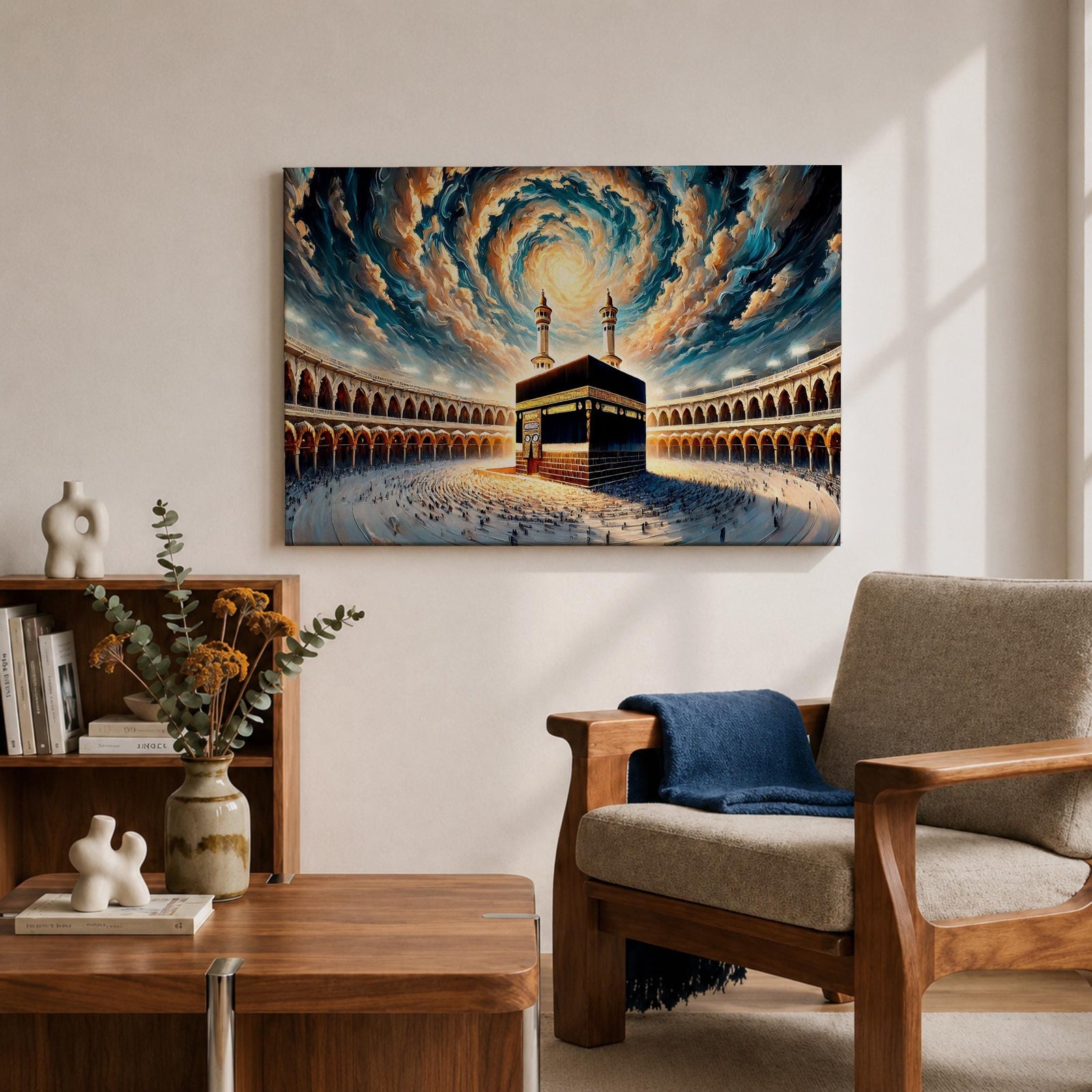 Kaaba Wall Art Spiral Sky Framed Canvas Baitullah Impasto Mecca Muslim Islamic Home Decor