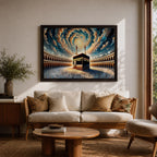 Kaaba Wall Art Spiral Sky Framed Canvas Baitullah Impasto Mecca Muslim Islamic Home Decor