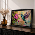 Hummingbird Wall Art Colibri Framed Canvas Botanical Wildlife Tropical Impasto Home Decor