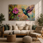 Hummingbird Wall Art Colibri Framed Canvas Botanical Wildlife Tropical Impasto Home Decor