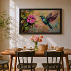 Hummingbird Wall Art Colibri Framed Canvas Botanical Wildlife Tropical Impasto Home Decor