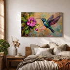 Hummingbird Wall Art Colibri Framed Canvas Botanical Wildlife Tropical Impasto Home Decor