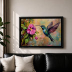 Hummingbird Wall Art Colibri Framed Canvas Botanical Wildlife Tropical Impasto Home Decor