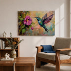 Hummingbird Wall Art Colibri Framed Canvas Botanical Wildlife Tropical Impasto Home Decor