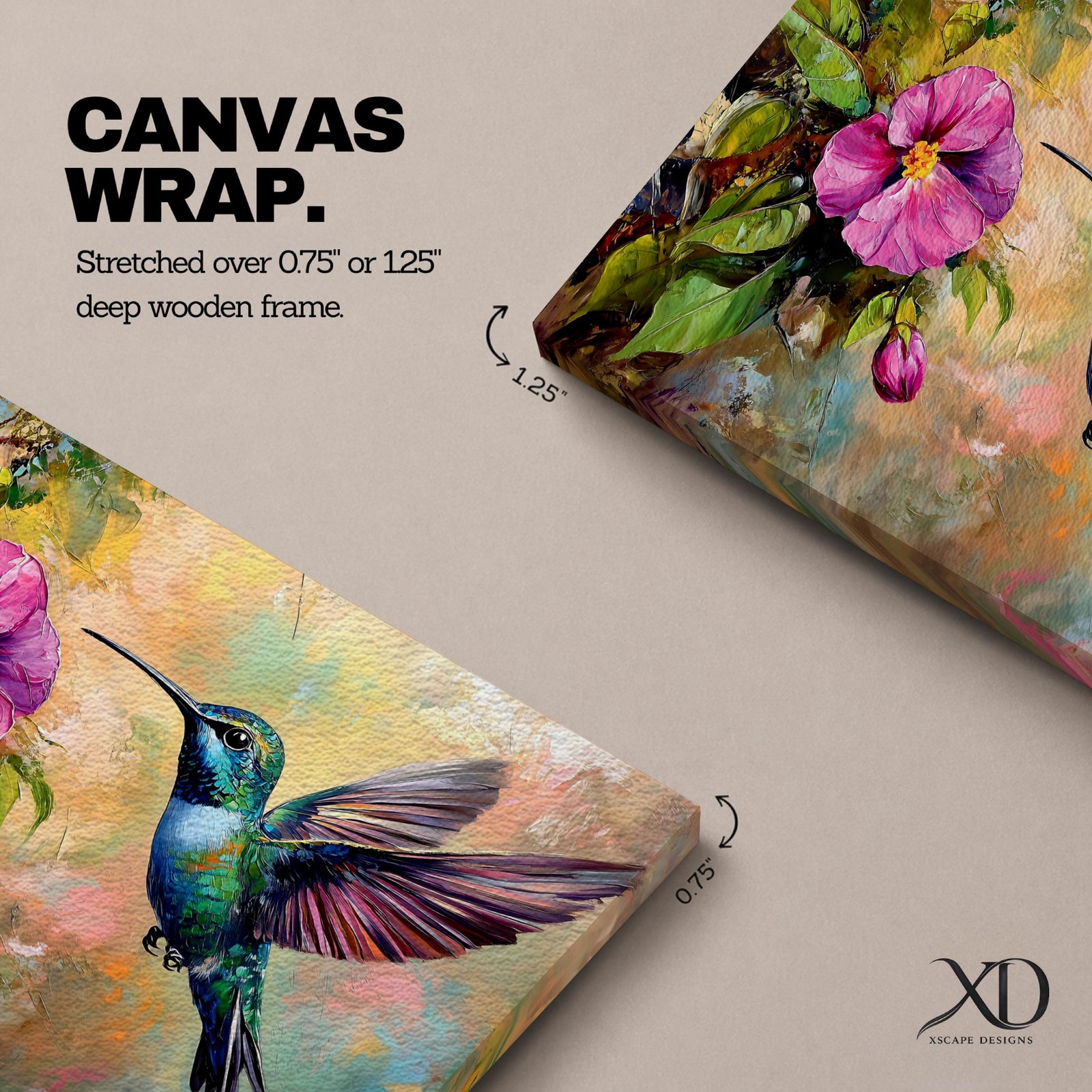 Hummingbird Wall Art Colibri Framed Canvas Botanical Wildlife Tropical Impasto Home Decor