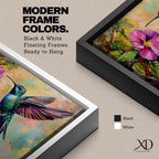 Hummingbird Wall Art Colibri Framed Canvas Botanical Wildlife Tropical Impasto Home Decor