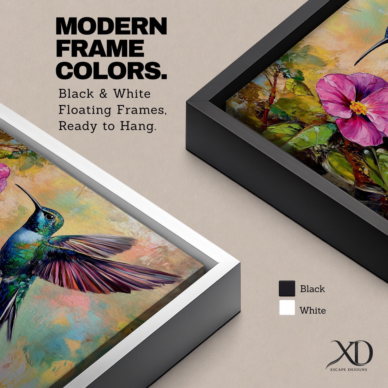 Hummingbird Wall Art Colibri Framed Canvas Botanical Wildlife Tropical Impasto Home Decor