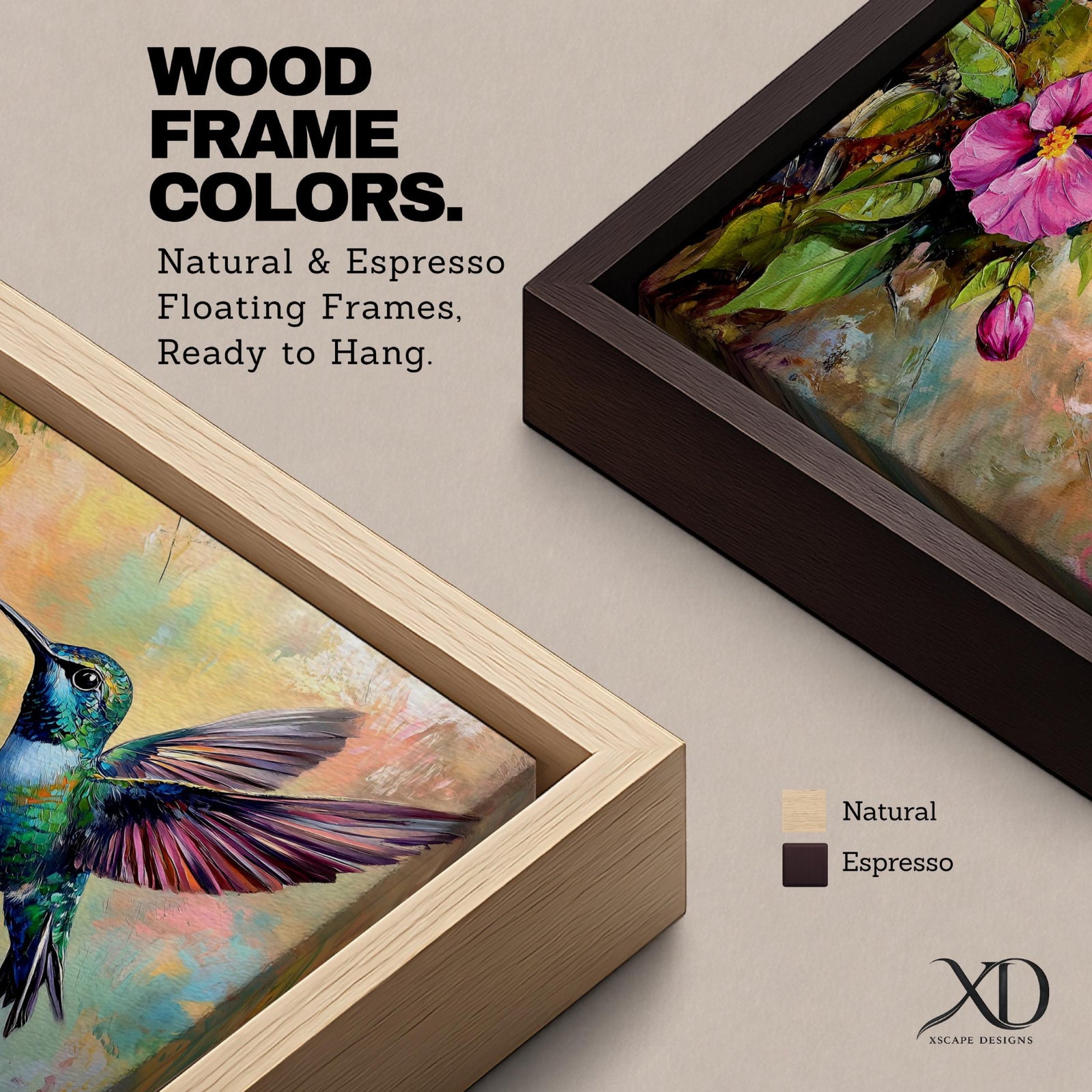 Hummingbird Wall Art Colibri Framed Canvas Botanical Wildlife Tropical Impasto Home Decor