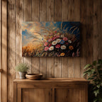 Wildflower Wall Art Meadow Flowers Framed Canvas Botanical Rustic Impasto Floral Living Room Decor