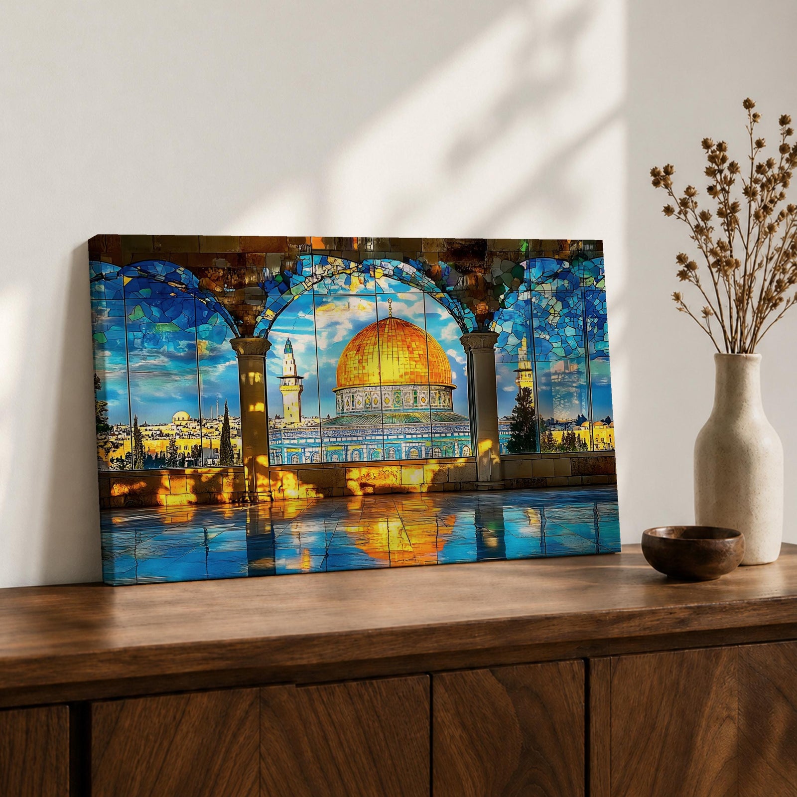 Masjid Al Aqsa Wall Art Arch View Framed Canvas Temple Mount Mosaic Islamic Decor
