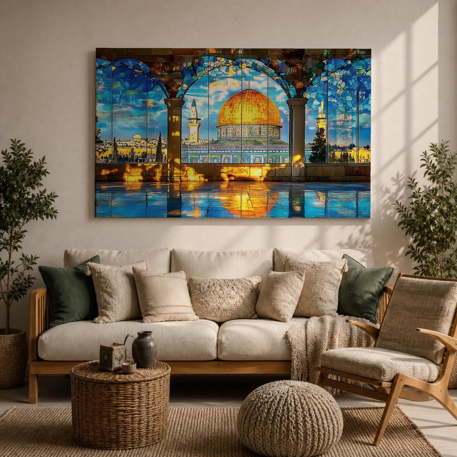 Masjid Al Aqsa Wall Art Arch View Framed Canvas Temple Mount Mosaic Islamic Decor