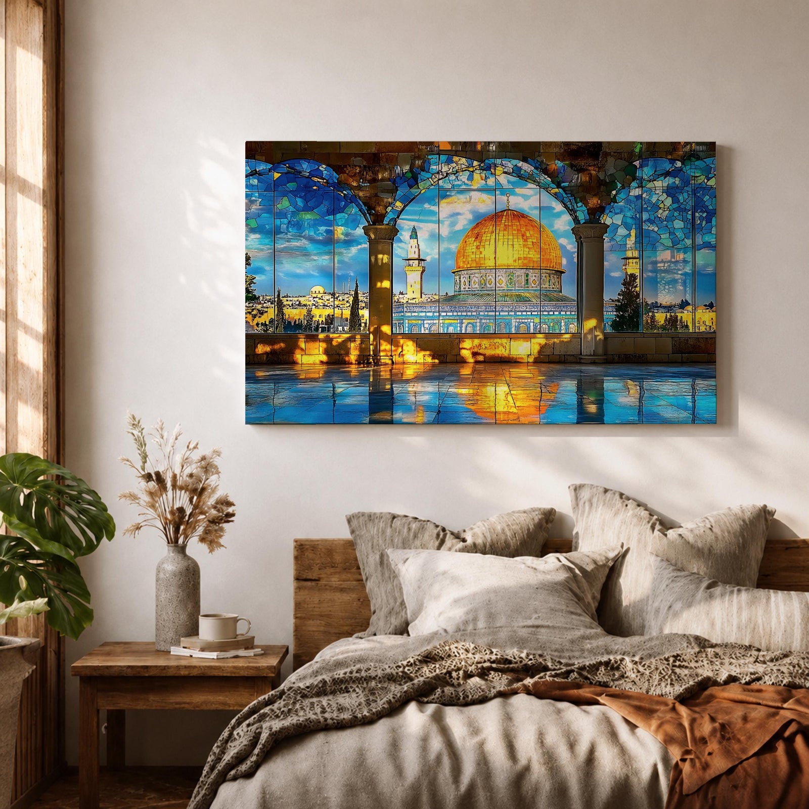 Masjid Al Aqsa Wall Art Arch View Framed Canvas Temple Mount Mosaic Islamic Decor