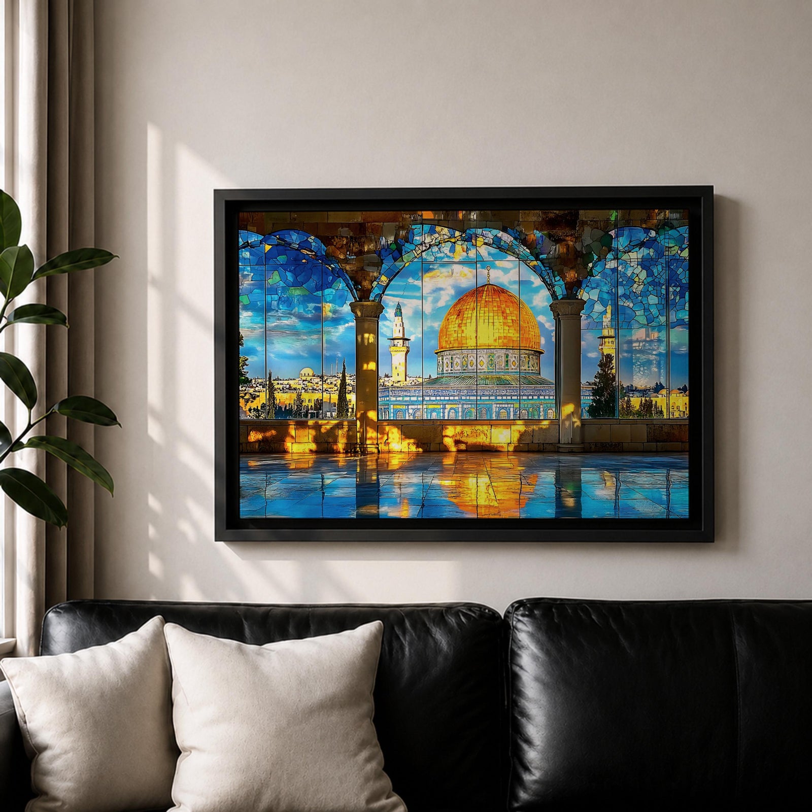 Masjid Al Aqsa Wall Art Arch View Framed Canvas Temple Mount Mosaic Islamic Decor