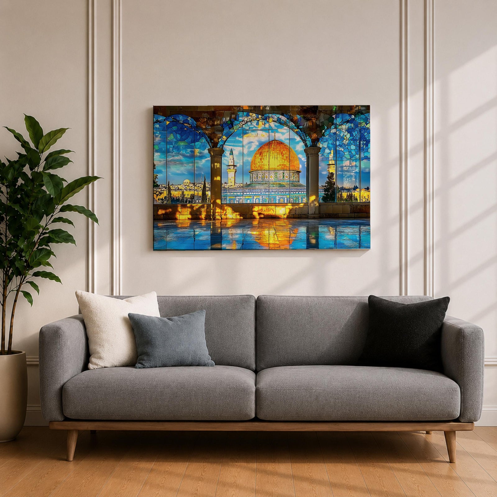 Masjid Al Aqsa Wall Art Arch View Framed Canvas Temple Mount Mosaic Islamic Decor