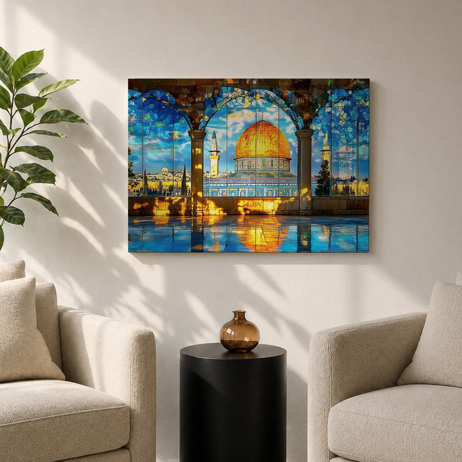 Masjid Al Aqsa Wall Art Arch View Framed Canvas Temple Mount Mosaic Islamic Decor