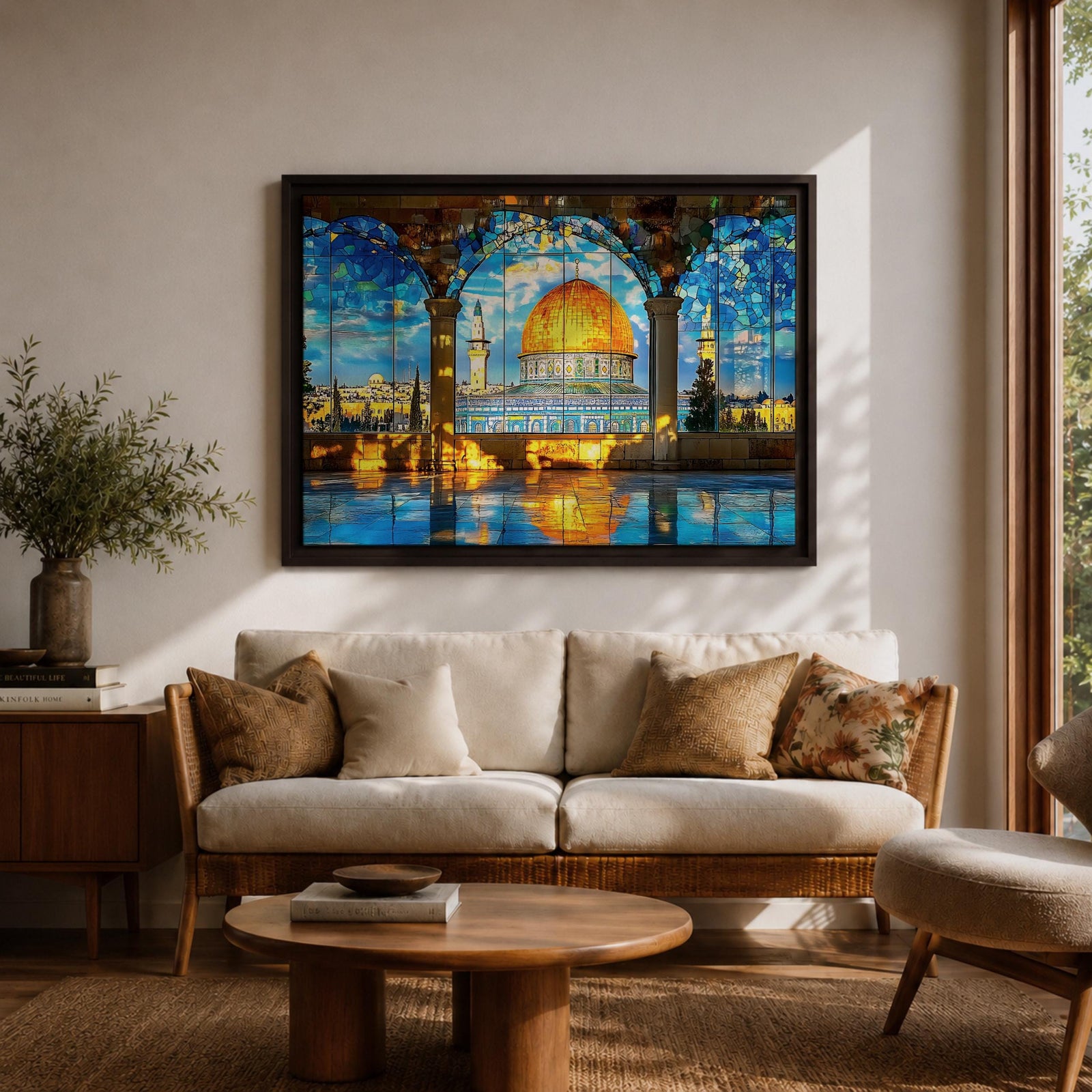 Masjid Al Aqsa Wall Art Arch View Framed Canvas Temple Mount Mosaic Islamic Decor