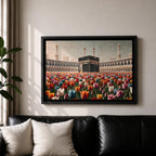 Kaaba Wall Art Tulip Field Framed Canvas Baitullah Surreal Islamic Mecca Muslim Home Decor