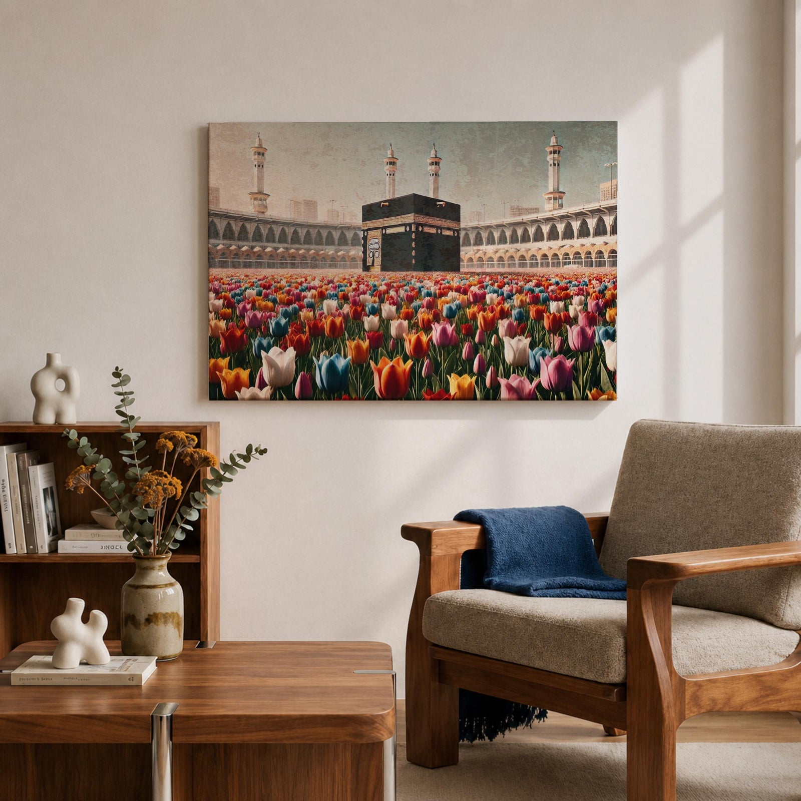 Kaaba Wall Art Tulip Field Framed Canvas Baitullah Surreal Islamic Mecca Muslim Home Decor