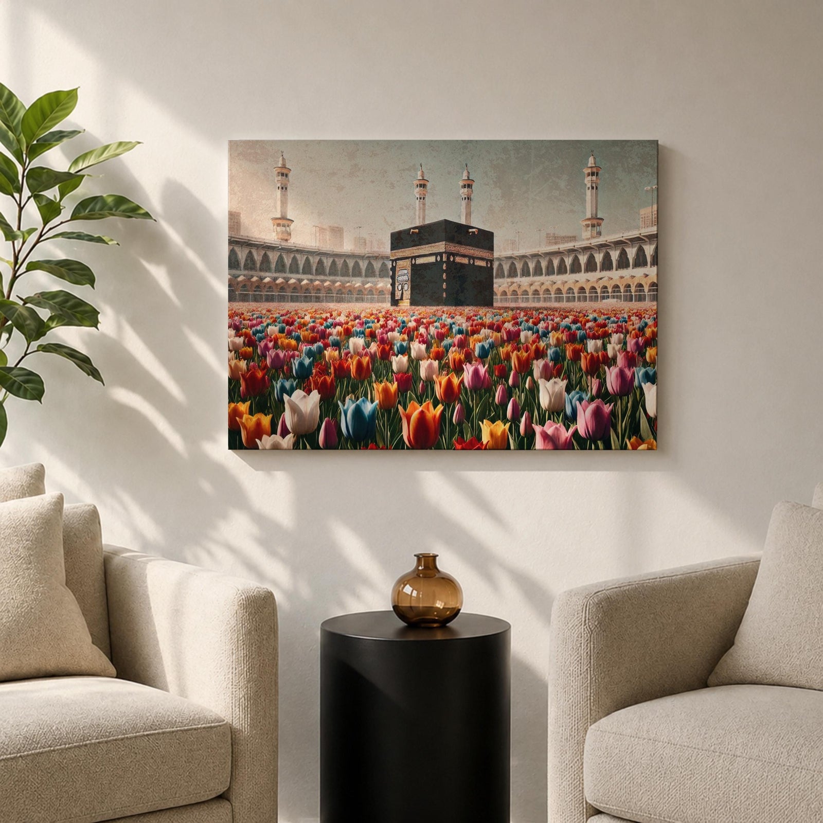 Kaaba Wall Art Tulip Field Framed Canvas Baitullah Surreal Islamic Mecca Muslim Home Decor
