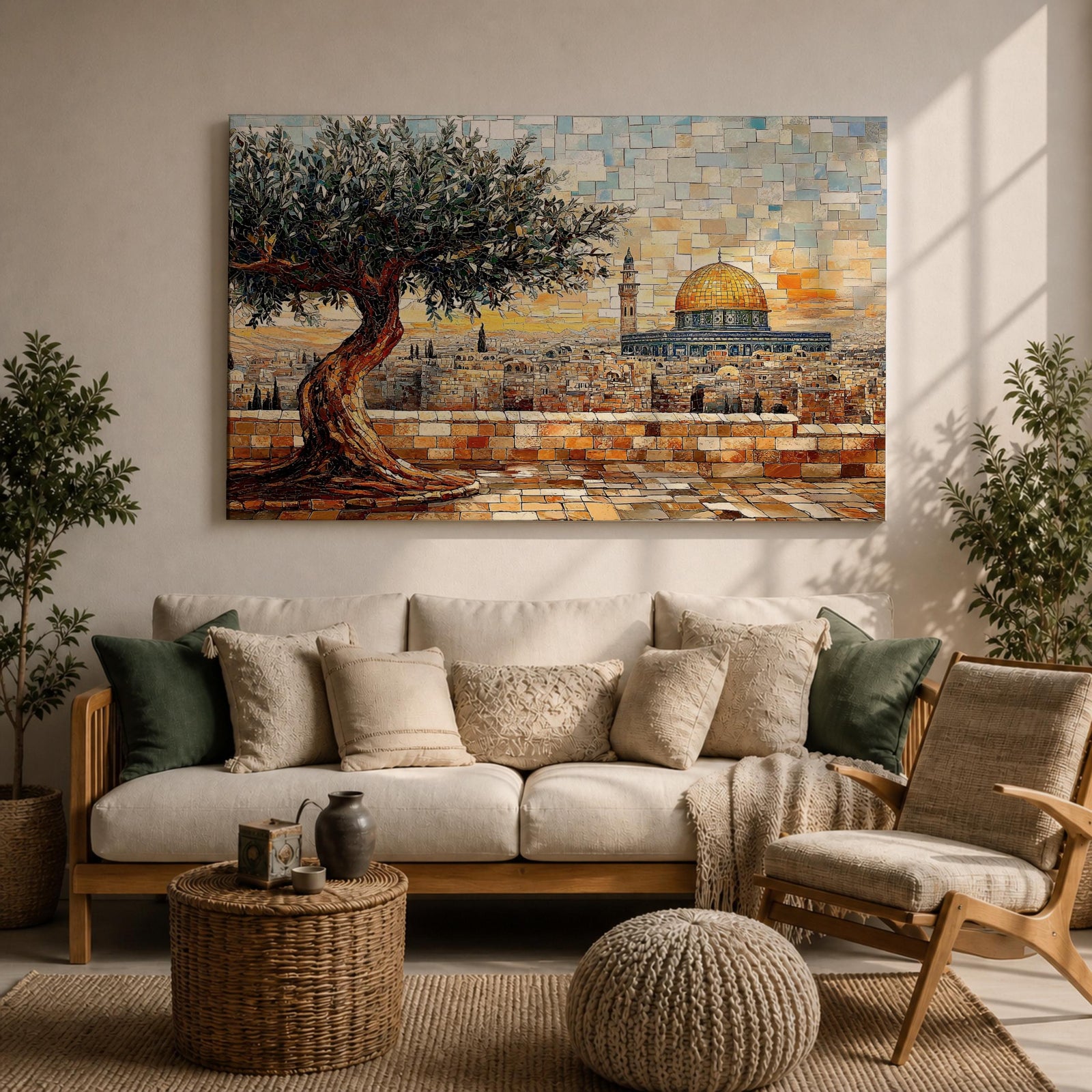 Masjid Al Aqsa Wall Art Olive Tree Framed Canvas Haram Sharif Mosaic Islamic Decor