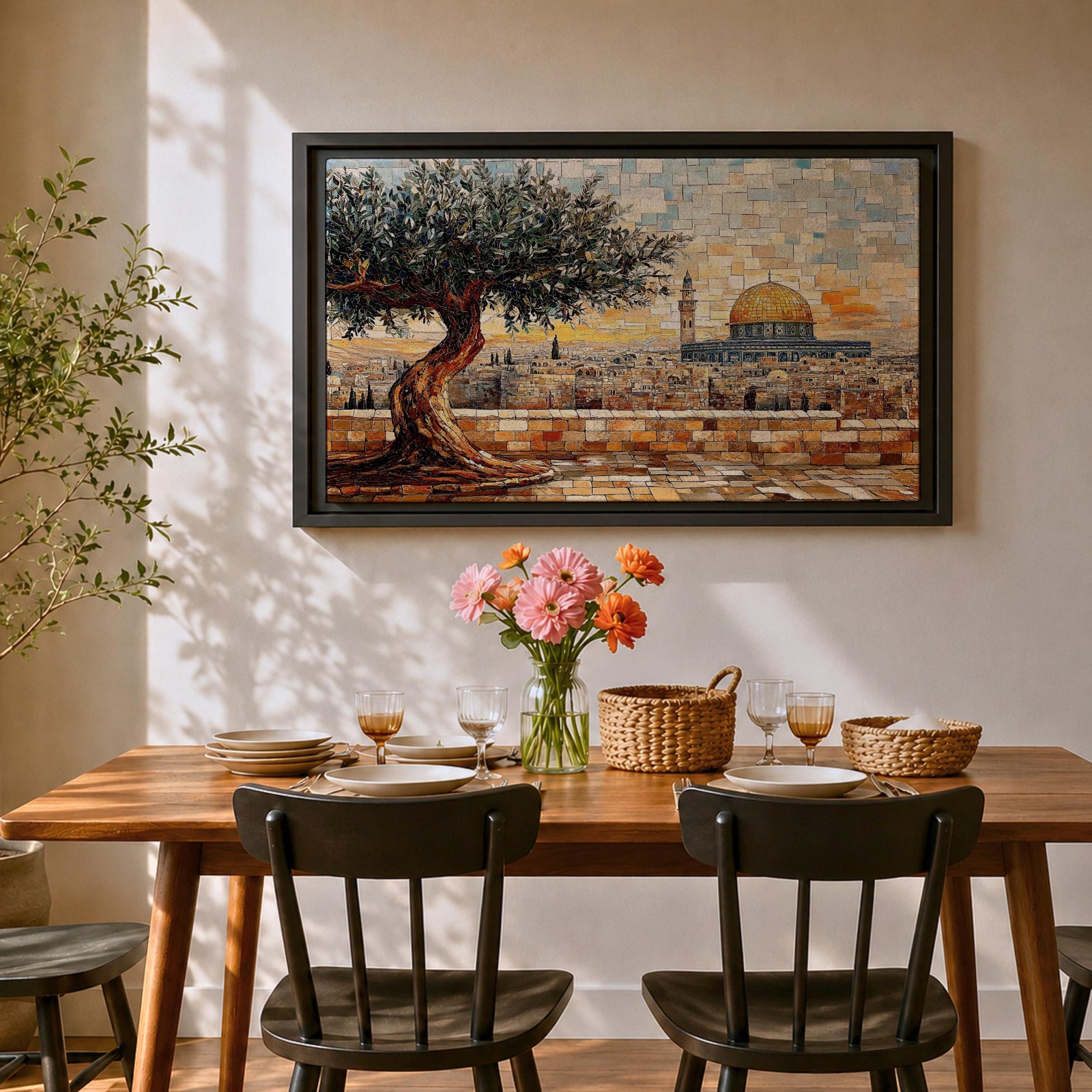 Masjid Al Aqsa Wall Art Olive Tree Framed Canvas Haram Sharif Mosaic Islamic Decor