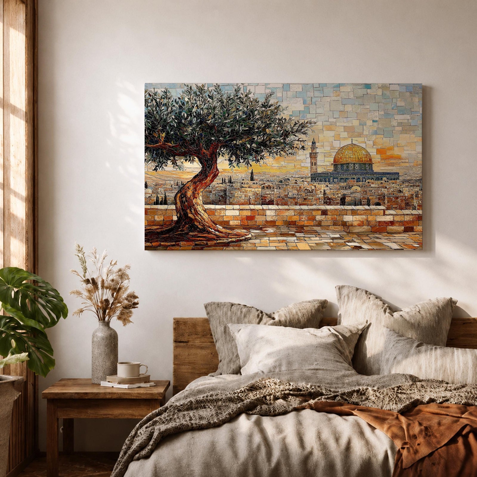 Masjid Al Aqsa Wall Art Olive Tree Framed Canvas Haram Sharif Mosaic Islamic Decor
