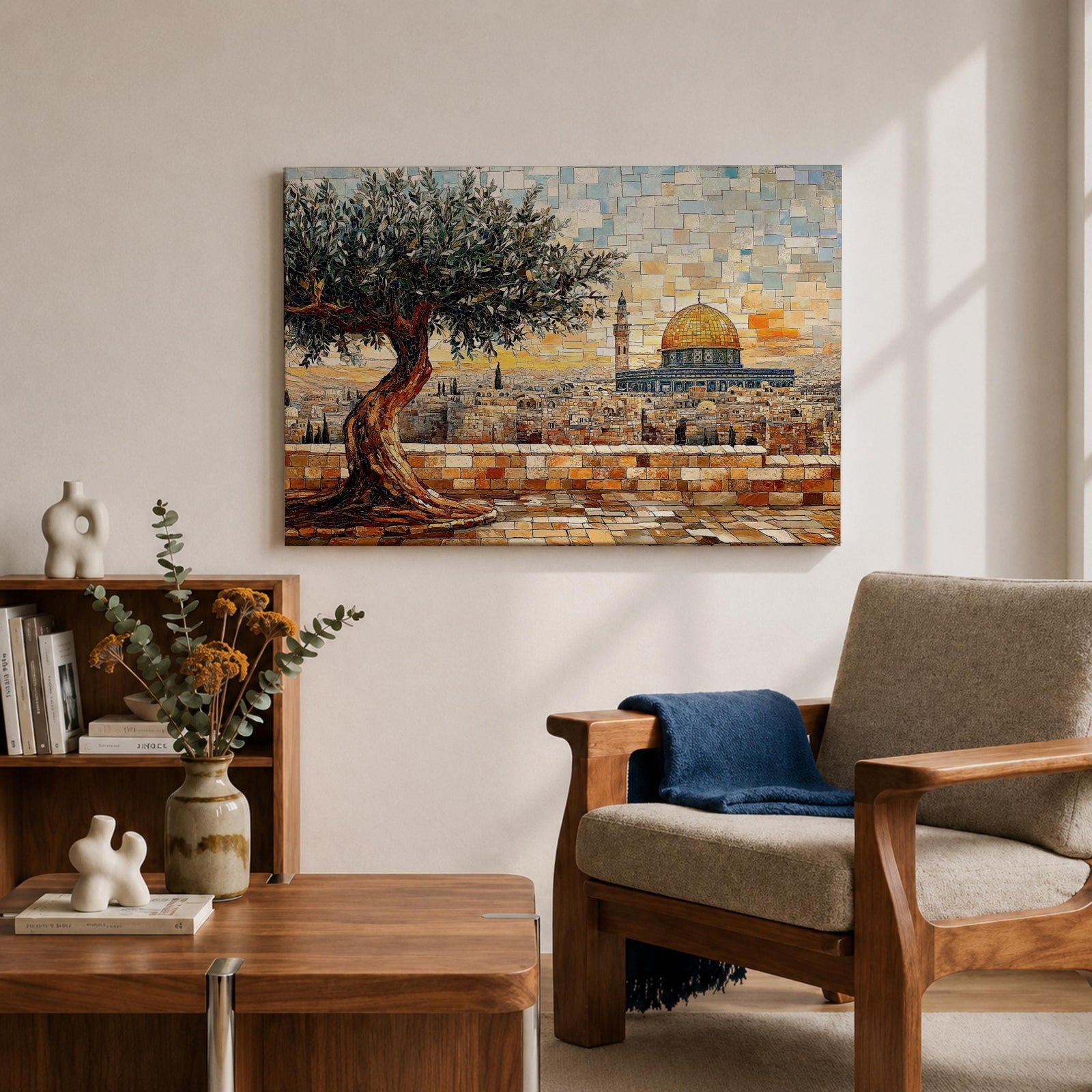 Masjid Al Aqsa Wall Art Olive Tree Framed Canvas Haram Sharif Mosaic Islamic Decor