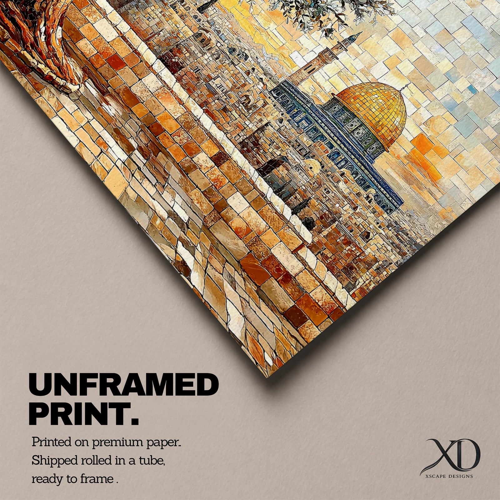 Masjid Al Aqsa Wall Art Olive Tree Framed Canvas Haram Sharif Mosaic Islamic Decor