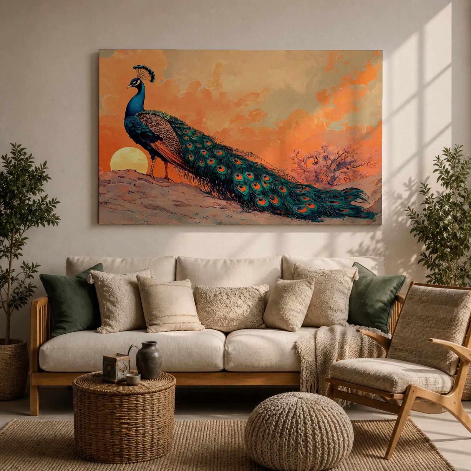 Peacock Wall Art Indian Peafowl Framed Canvas Tropical Bird Exotic Wildlife Nature Decor