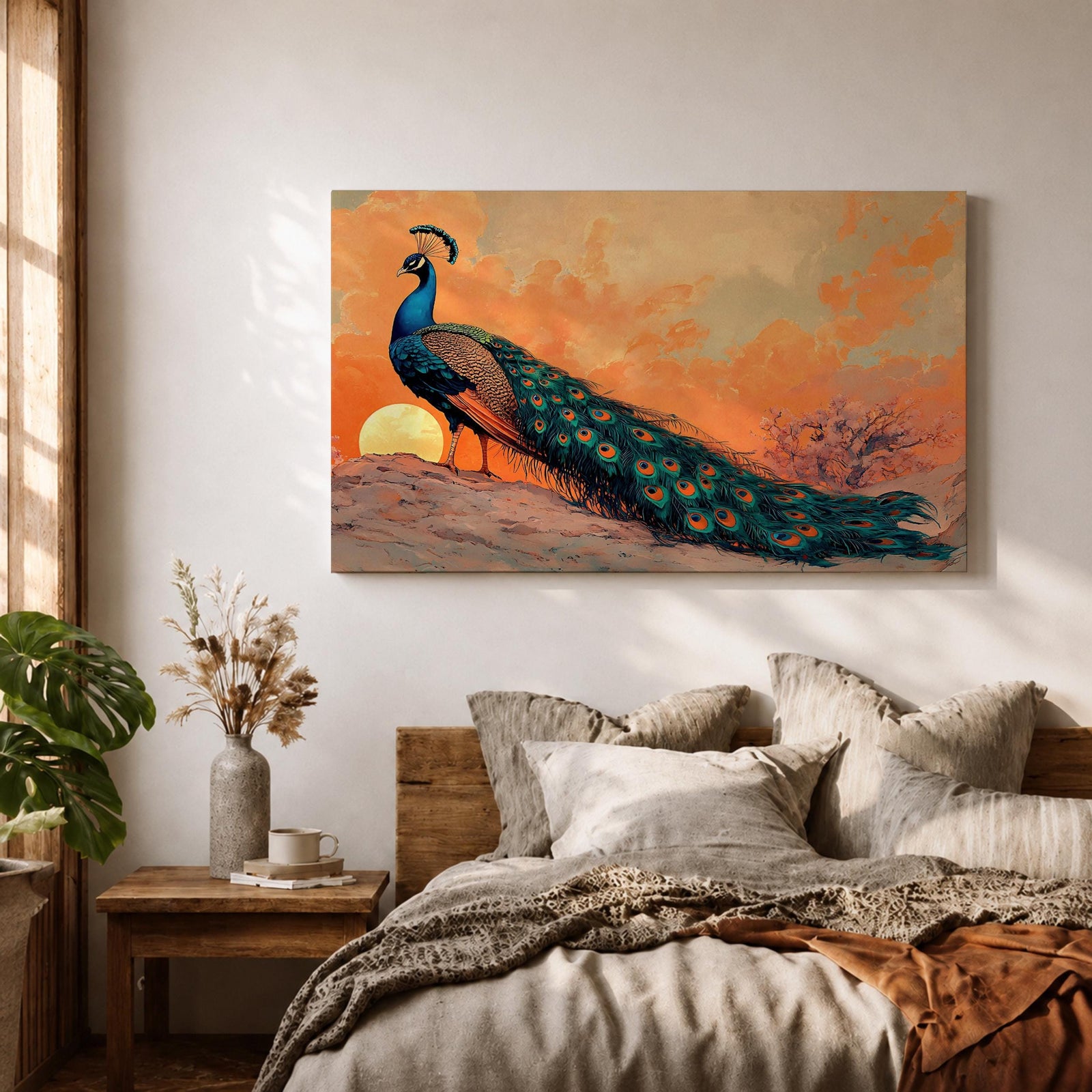 Peacock Wall Art Indian Peafowl Framed Canvas Tropical Bird Exotic Wildlife Nature Decor
