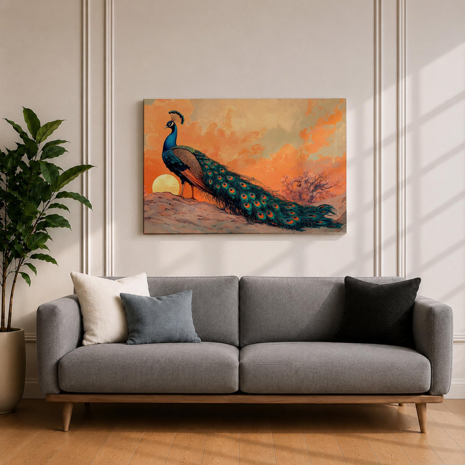 Peacock Wall Art Indian Peafowl Framed Canvas Tropical Bird Exotic Wildlife Nature Decor