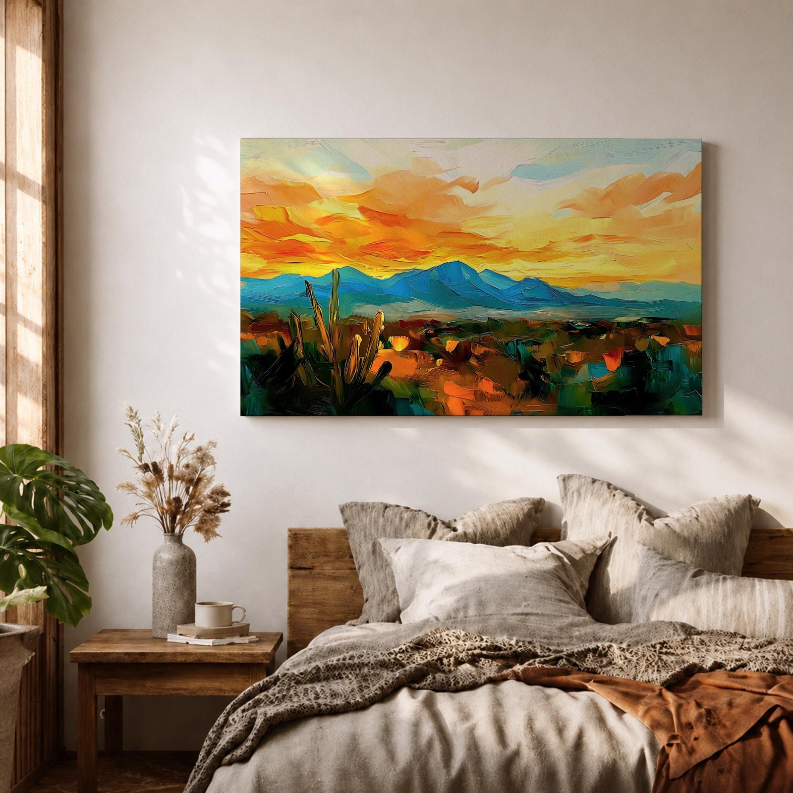 Desert Sunset Wall Art Southwest Landscape Framed Canvas Western Boho Rustic Home Decor