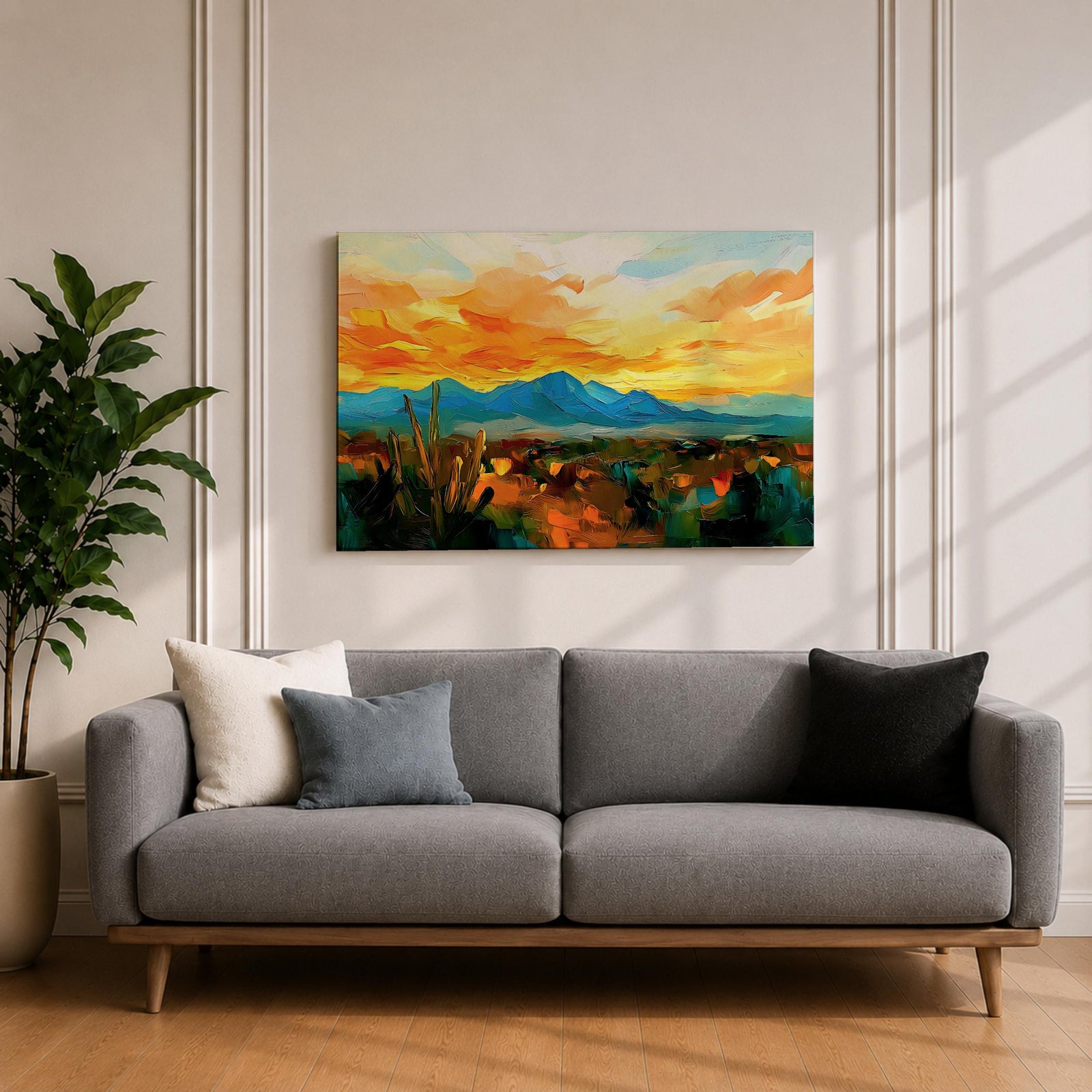 Desert Sunset Wall Art Southwest Landscape Framed Canvas Western Boho Rustic Home Decor