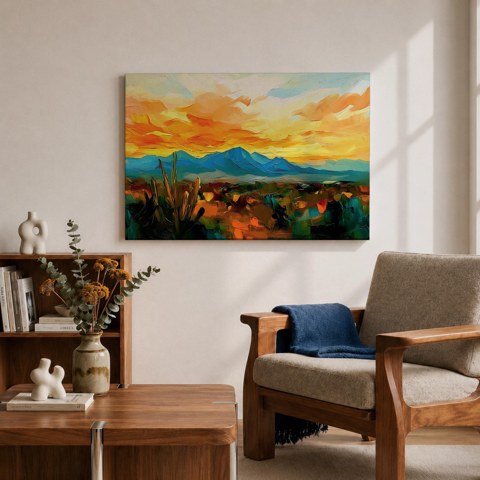 Desert Sunset Wall Art Southwest Landscape Framed Canvas Western Boho Rustic Home Decor