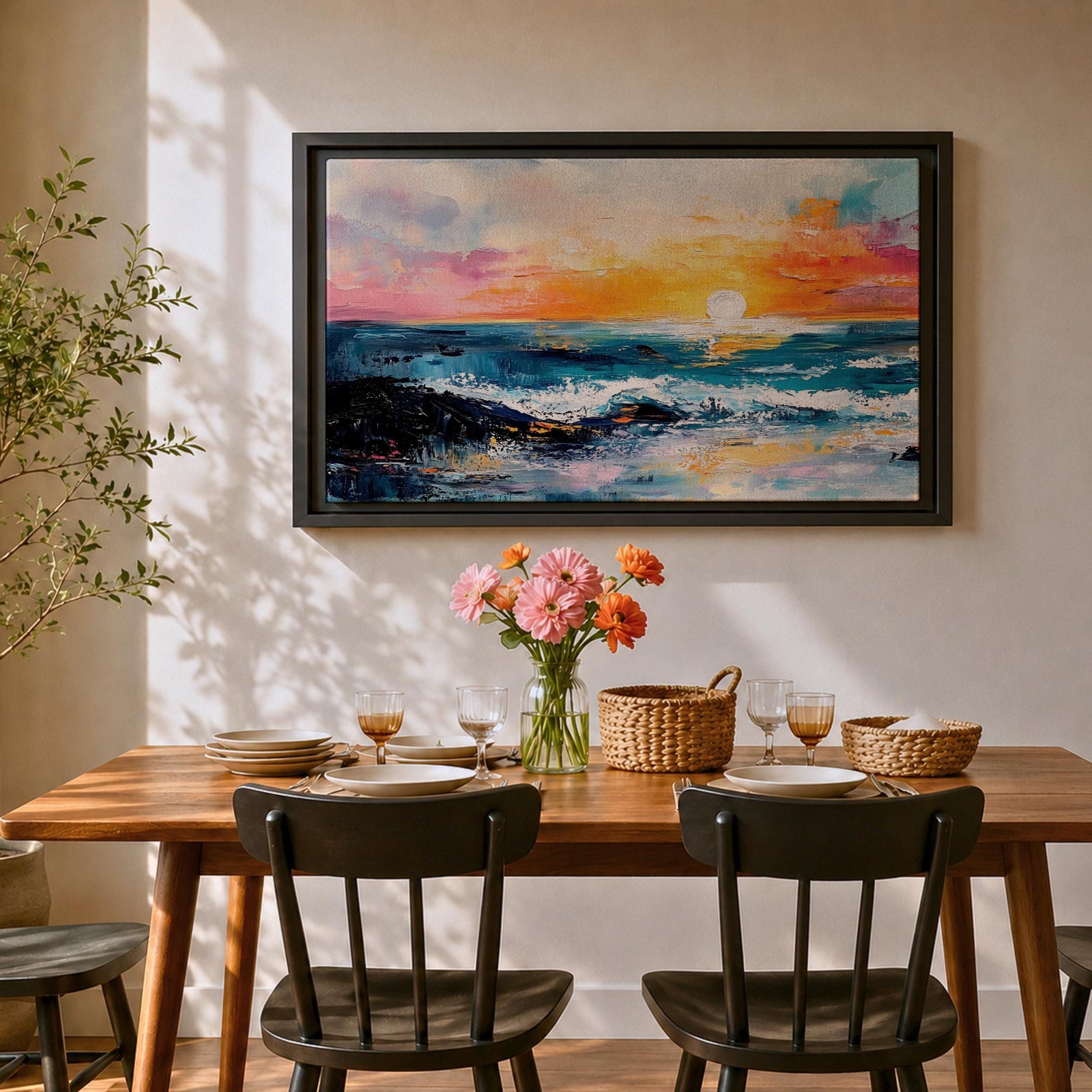 Ocean Sunset Wall Art Beach Seascape Framed Canvas Coastal Landscape Rustic Home Decor