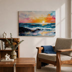 Ocean Sunset Wall Art Beach Seascape Framed Canvas Coastal Landscape Rustic Home Decor
