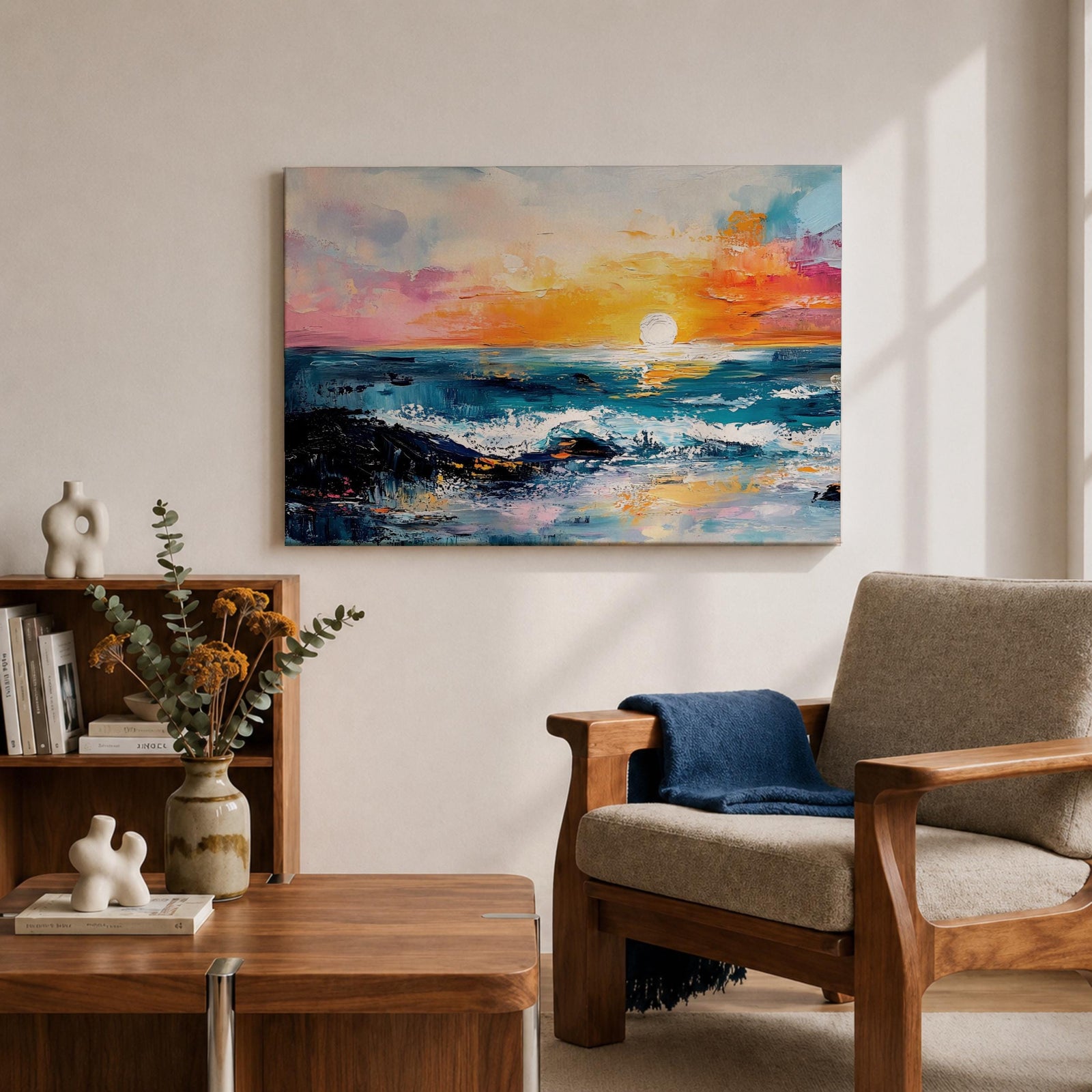 Ocean Sunset Wall Art Beach Seascape Framed Canvas Coastal Landscape Rustic Home Decor