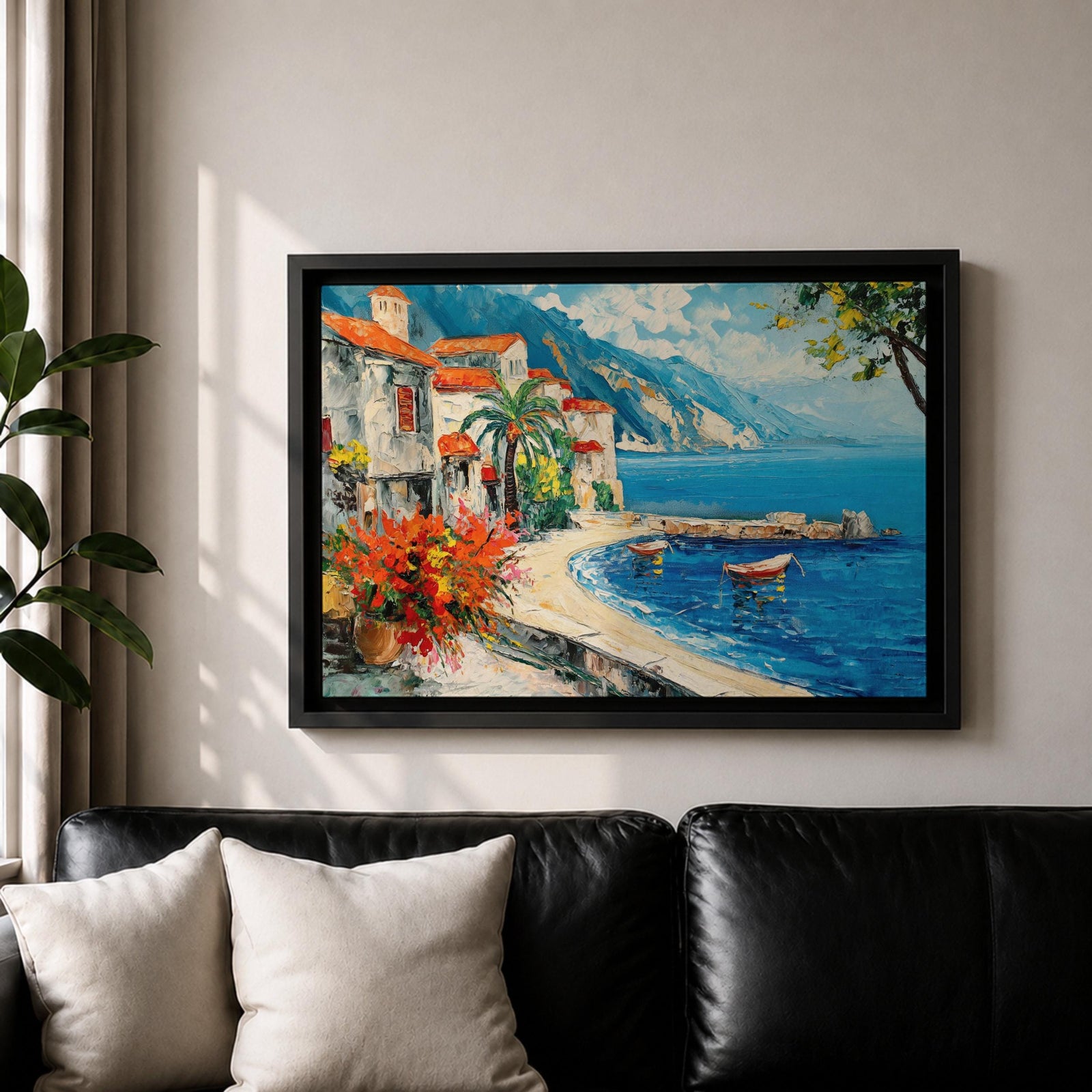 Amalfi Coast Wall Art Positano Italy Framed Canvas Mediterranean Seaside Living Room Decor
