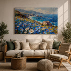 Coastal Wildflower Wall Art Big Sur Framed Canvas Ocean View Impasto Living Room Decor