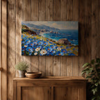 Coastal Wildflower Wall Art Big Sur Framed Canvas Ocean View Impasto Living Room Decor