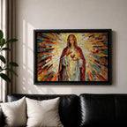 Immaculate Heart of Mary Wall Art Blessed Mother Framed Canvas Stained Glass Catholic Decor